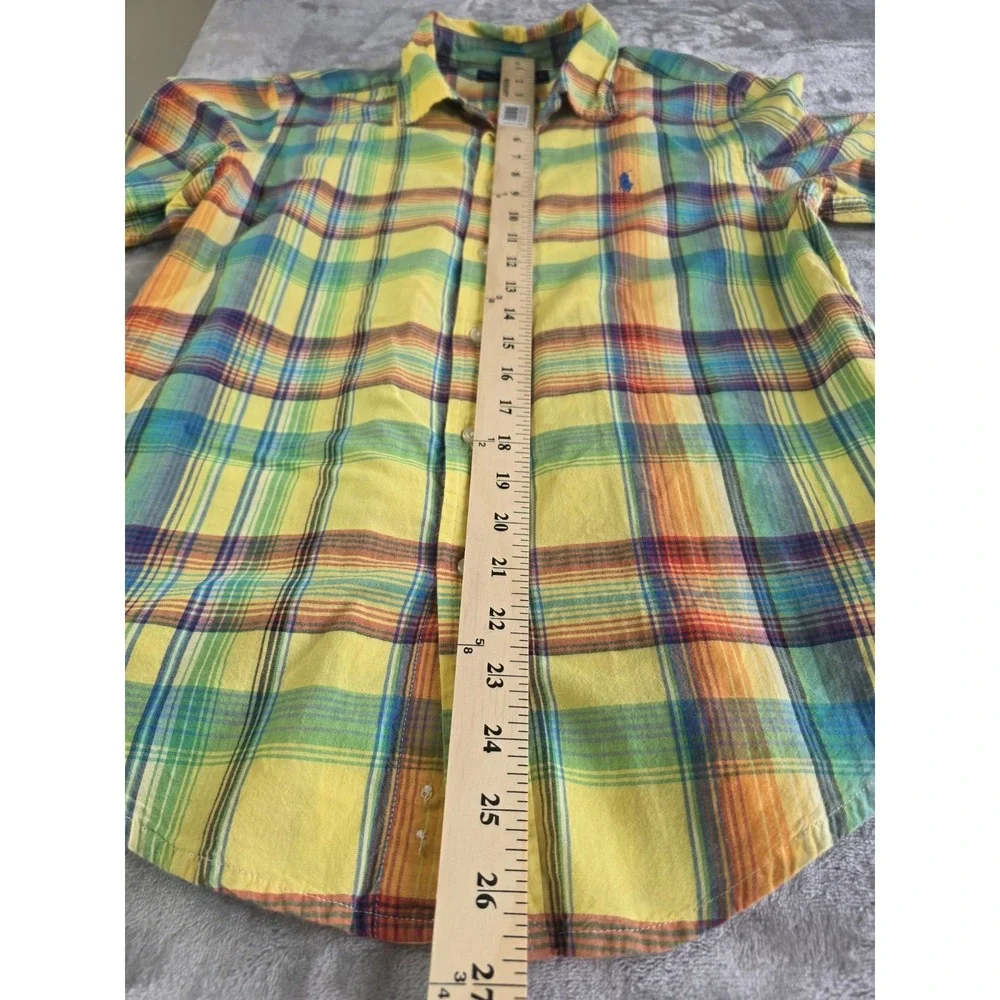 Polo Ralph Lauren Boys Button Up Shirt Plaid Yellow Blue Green Size Large 14-16